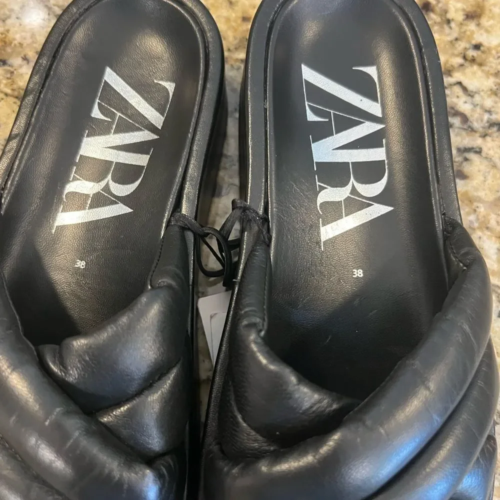 Zara all leather platform sandals size 8 NWT - Picture 3 of 10